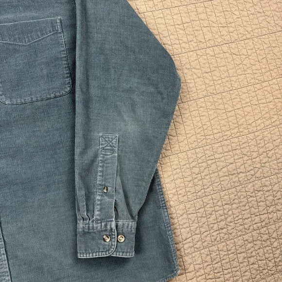 LL Bean Shirt Mens Medium Blue Corduroy Pocket Long Sleeve Button Down Workwear - Picture 3 of 10